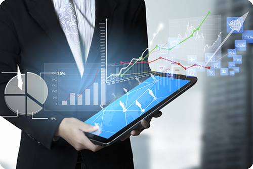 AnalyticsGraphic person holding a tablet